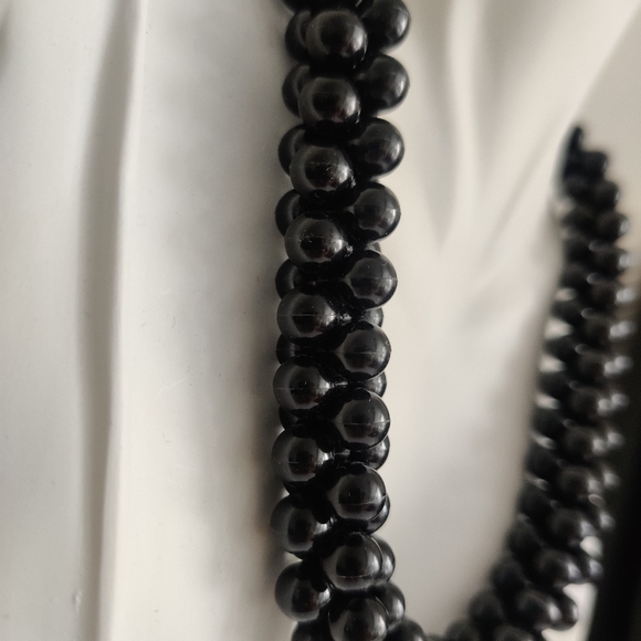 Vintage 80s Faux Onyx Woven Rope Necklace - Picture 10 of 10